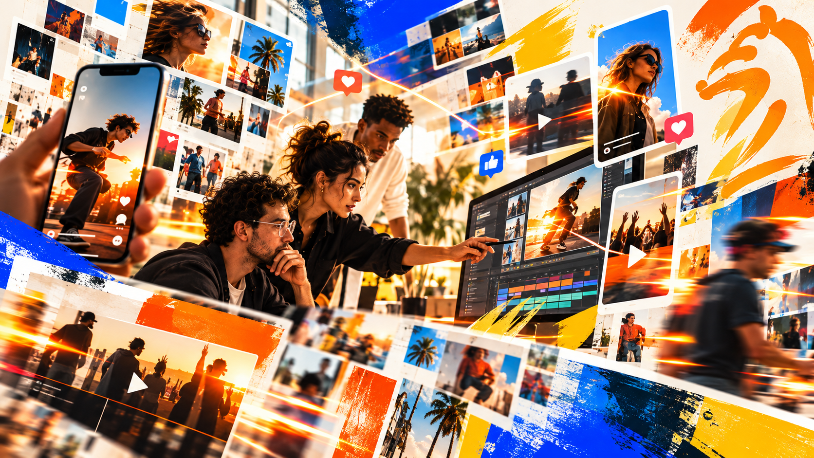 Concept artwork showing social content production and distribution
